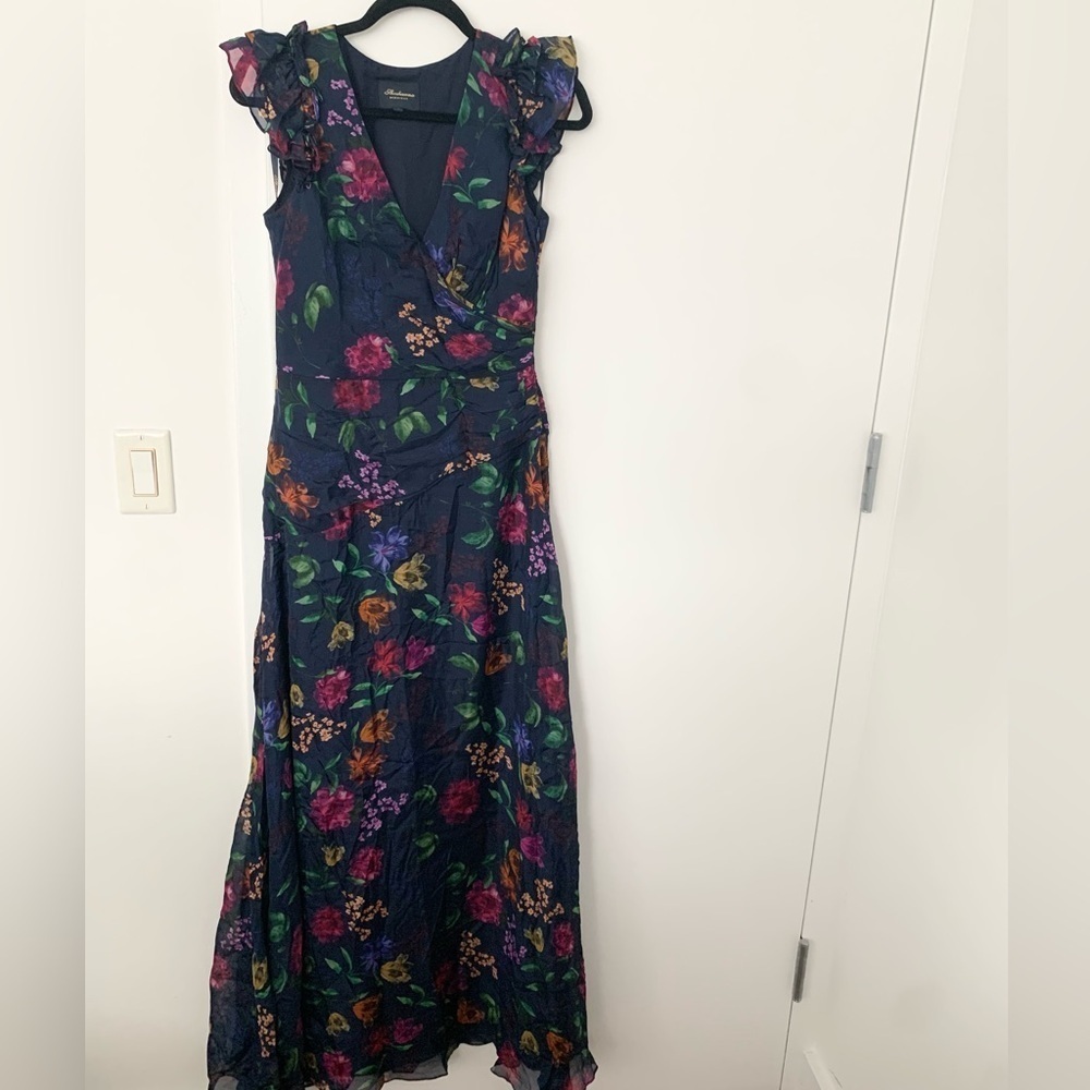 Shoshanna midnight navy floral maxi gown dress